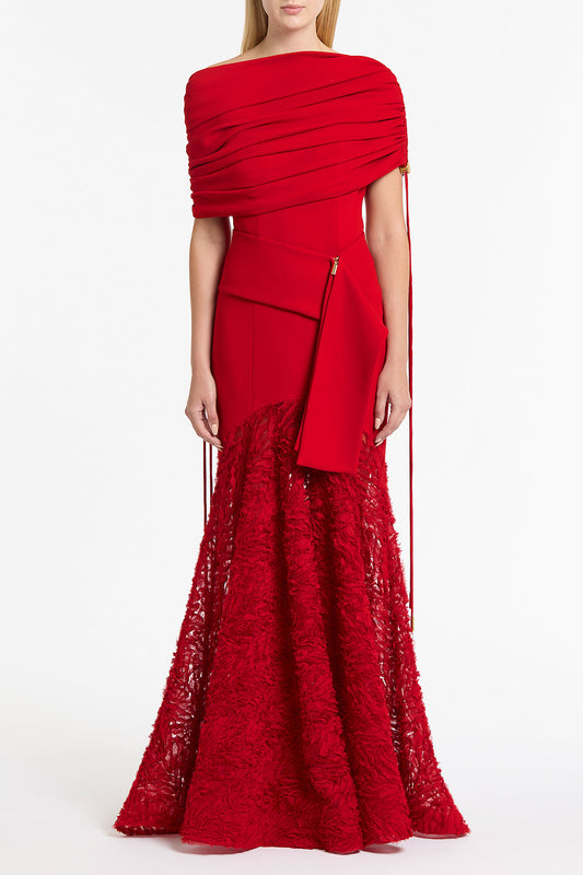 Image of Others. Product name - Scarlet Crepe Coulisse Shrug in Red colour by brand - Carla Zampatti