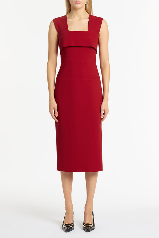 Image of Dresses. Product name - Scarlet Crepe La Banda Midi Dress in Red colour by brand - Carla Zampatti