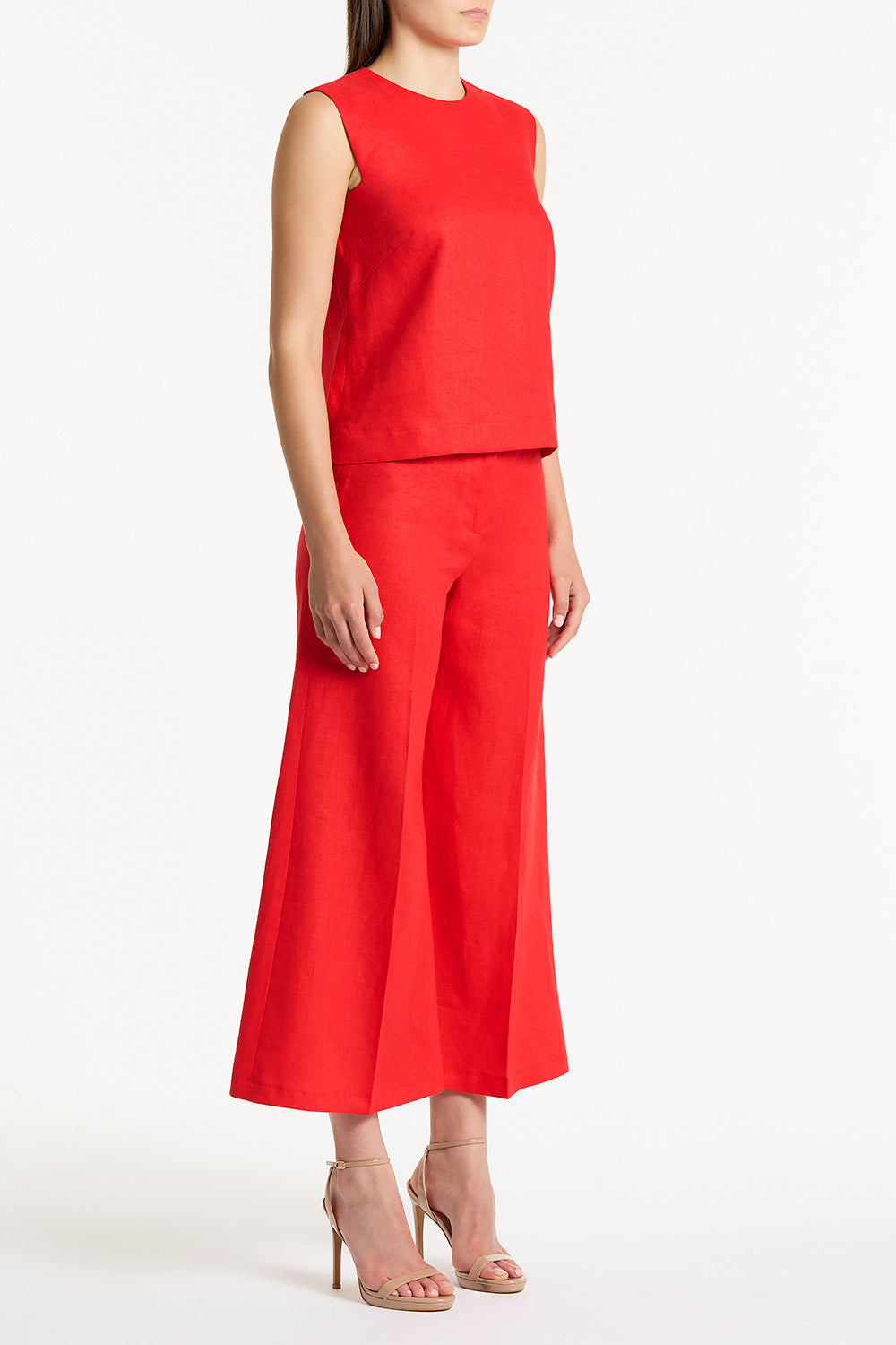 Carla Zampatti Scarlatto Linen Cropped Palazzo Pant (Red)