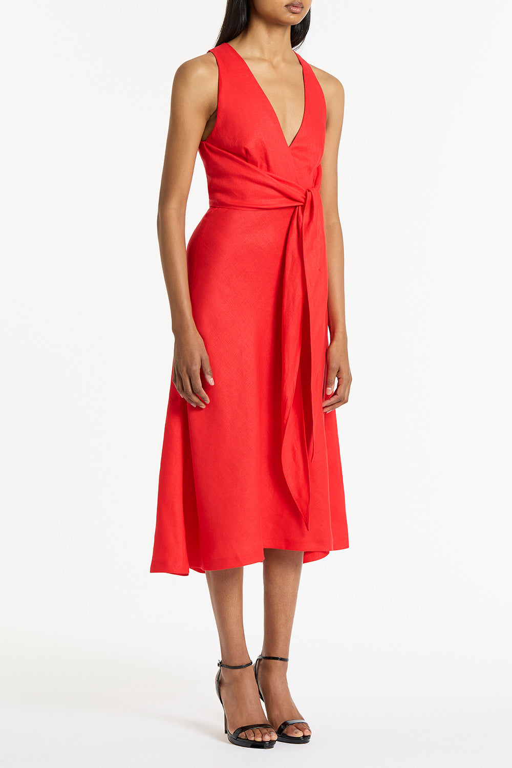 Carla Zampatti Scarlatto Linen V-Neck Wrap Dress (Red)