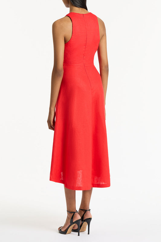 Carla Zampatti Scarlatto Linen V-Neck Wrap Dress (Red)
