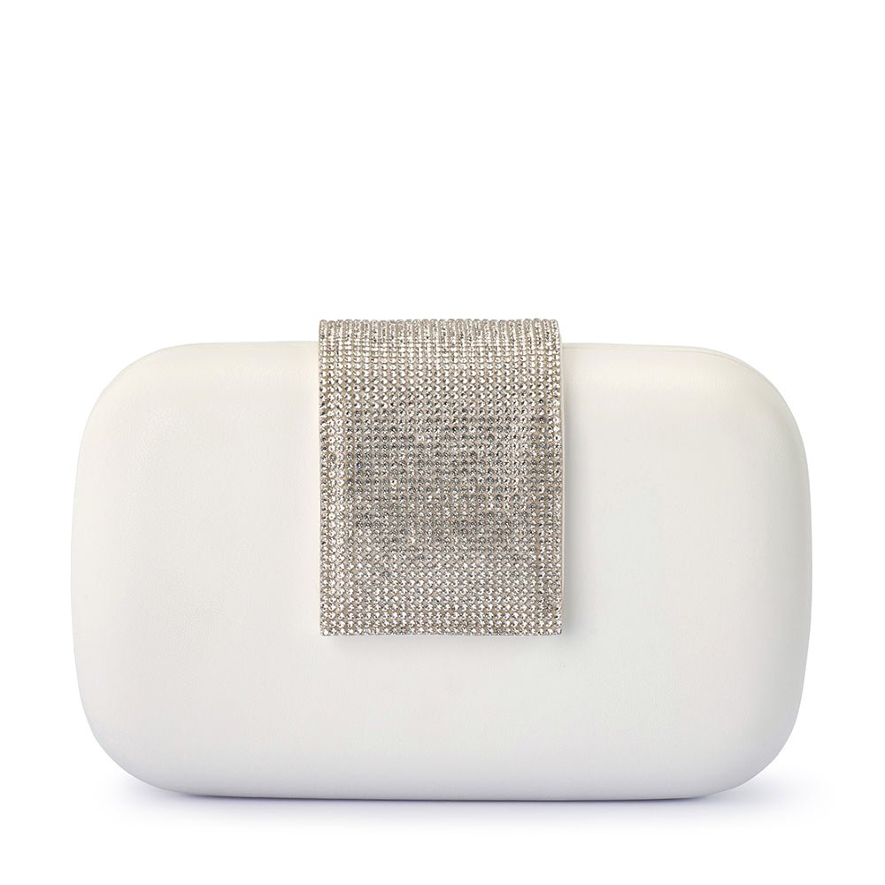Olga Berg SELENE Crystal Tab Clutch (White)