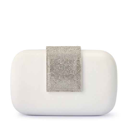 Olga Berg SELENE Crystal Tab Clutch (White)