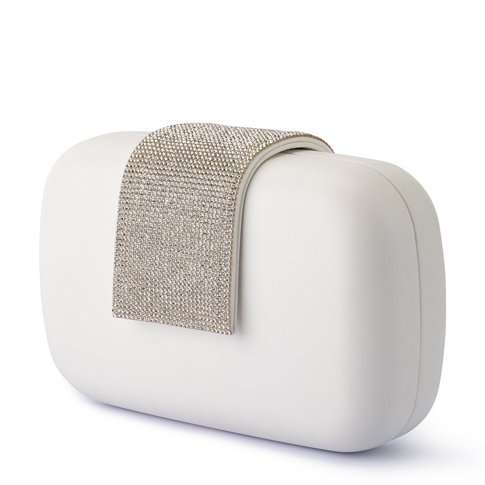 Olga Berg SELENE Crystal Tab Clutch (White)