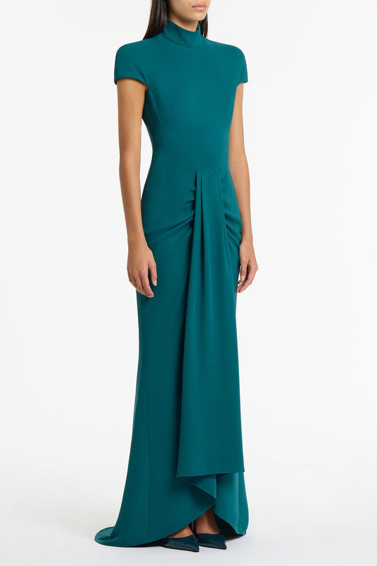 Carla Zampatti Serpentine Crepe Cap Sleeve Gown (Green)