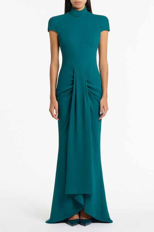 Image of Dresses. Product name - Serpentine Crepe Cap Sleeve Gown in Green colour by brand - Carla Zampatti