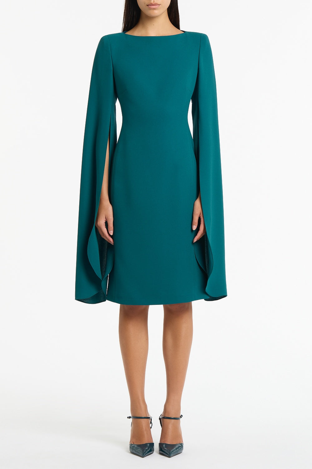 Image of Dresses. Product name - Serpentine Crepe Lovero Midi Dress in Green colour by brand - Carla Zampatti