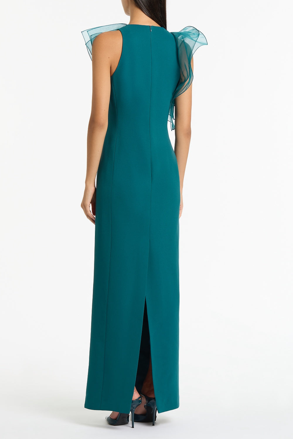Carla Zampatti Serpentine Crepe Ruffle Front Gown (Green)