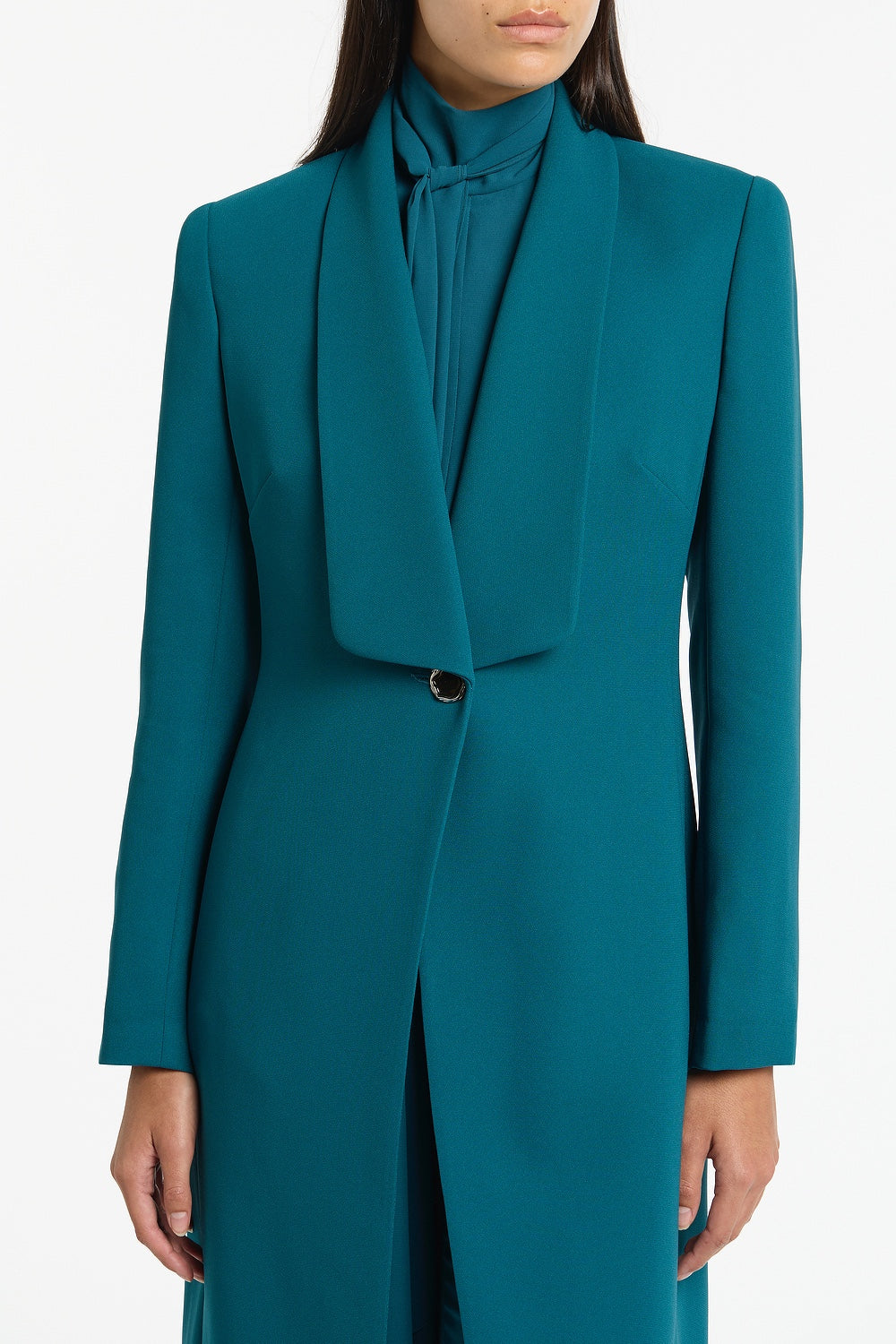 Carla Zampatti Serpentine Crepe Shawl Collar Coat (Green)