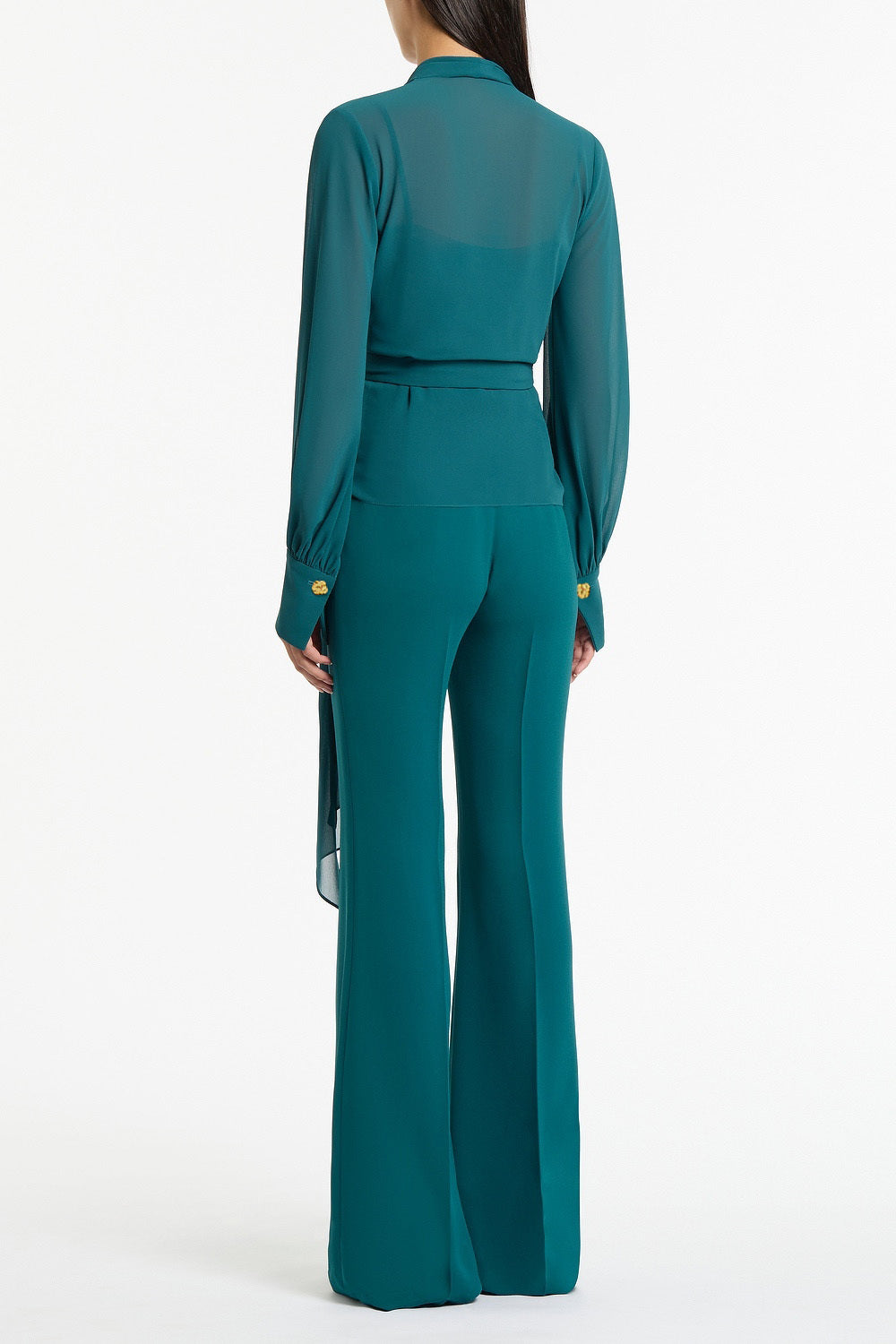 Carla Zampatti Serpentine Georgette Long Sleeve Wrap Top (Green)