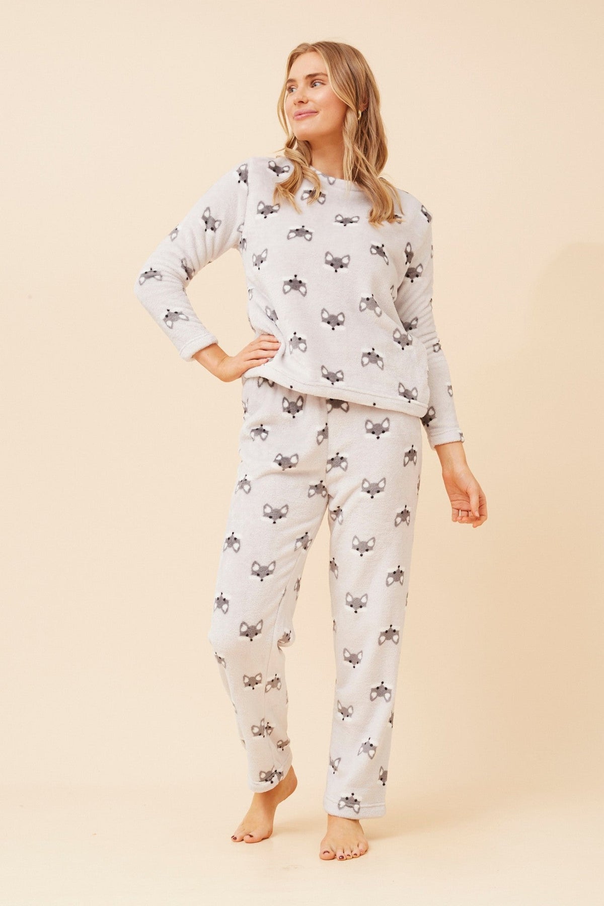 ZEN FOX PRINT PLUSH PYJAMA SET (Multi Pink)