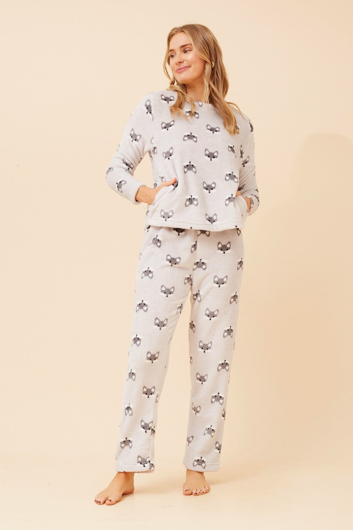 ZEN FOX PRINT PLUSH PYJAMA SET (Multi Pink)