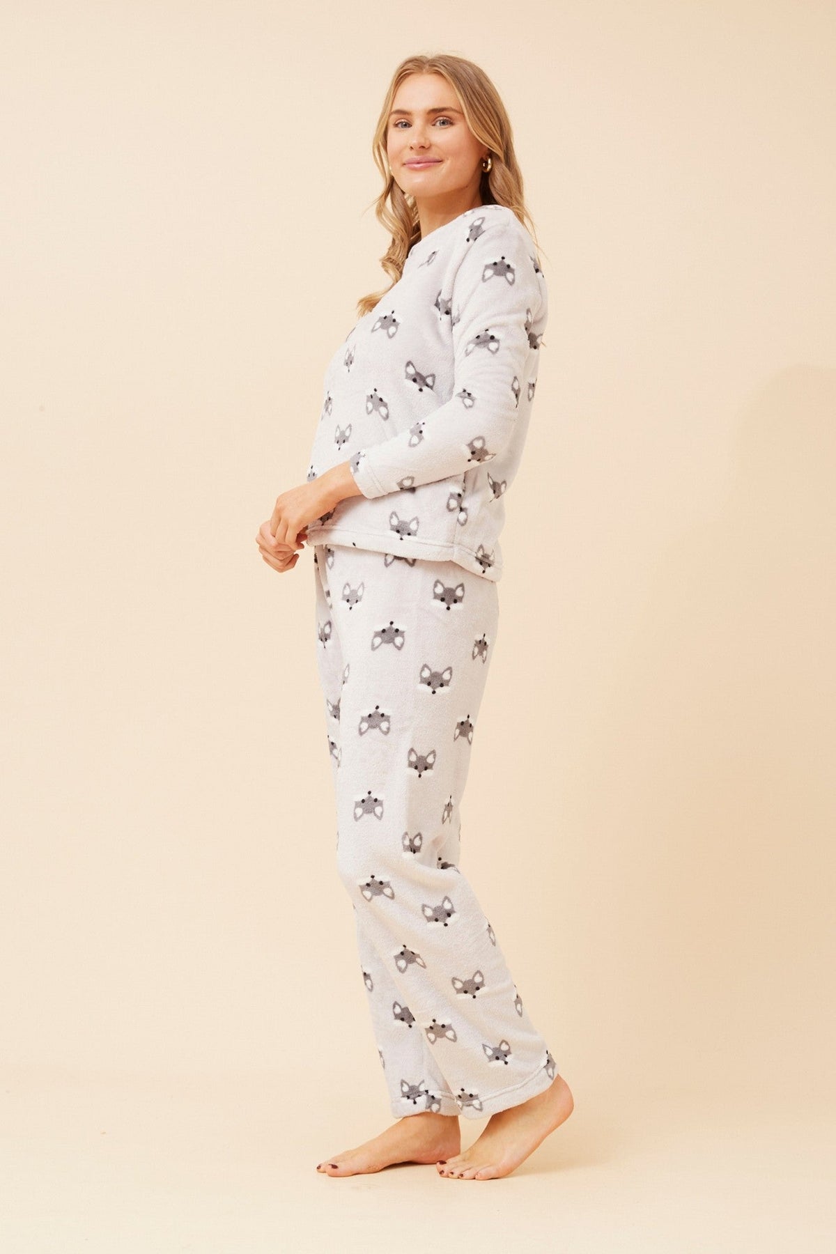 ZEN FOX PRINT PLUSH PYJAMA SET (Multi Pink)