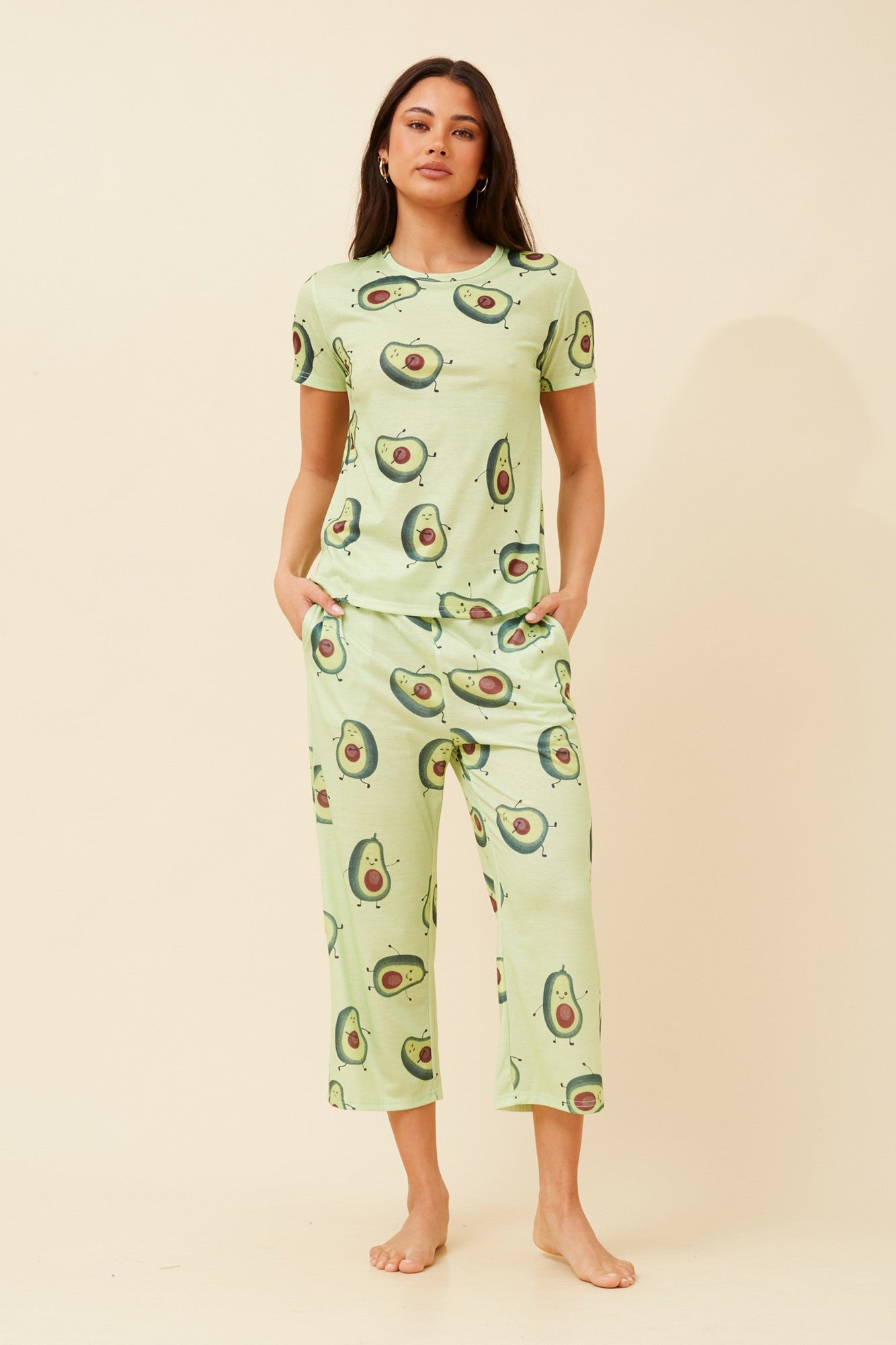 Image of Sleepwear & Loungewear. Product name - ELLARA AVOCADO PYJAMA SET in Lime colour by brand - Caroline Morgan Australia