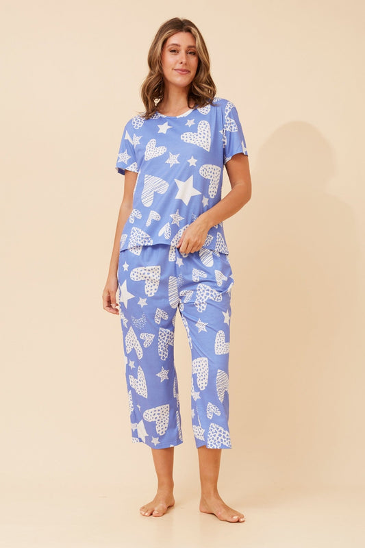 Image of Sleepwear & Loungewear. Product name - ELLARA HEART PRINT SET in Blue colour by brand - Caroline Morgan Australia