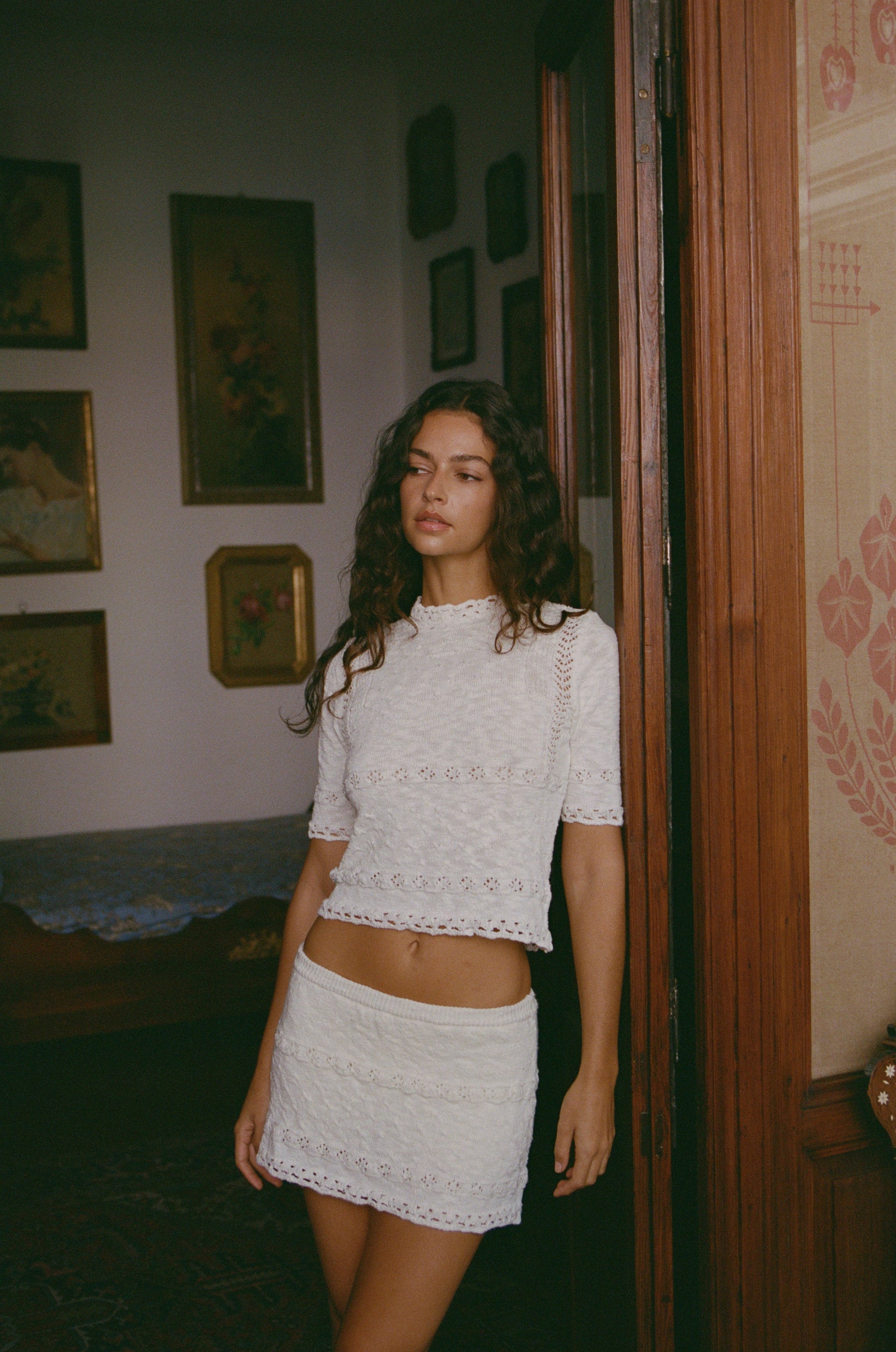 Image of a model wearing Tops. Product name - Sev Top in White colour by brand - With Jéan