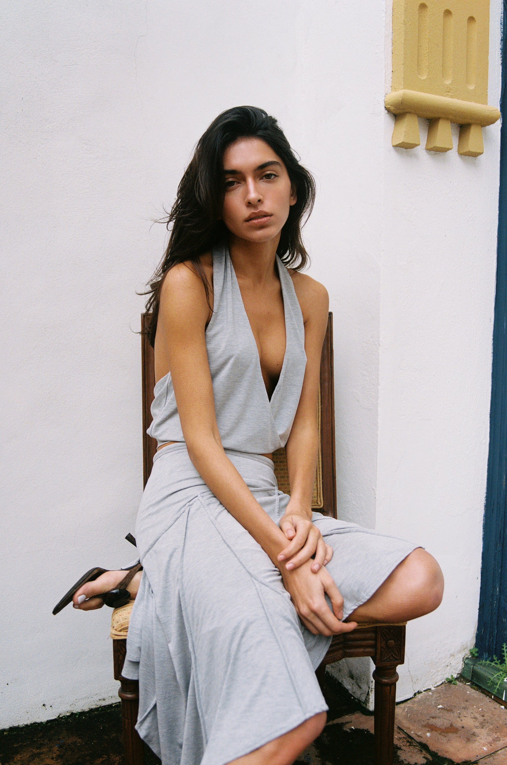 Image of a model wearing Tops. Product name - Sharni Top in Grey colour by brand - With Jéan