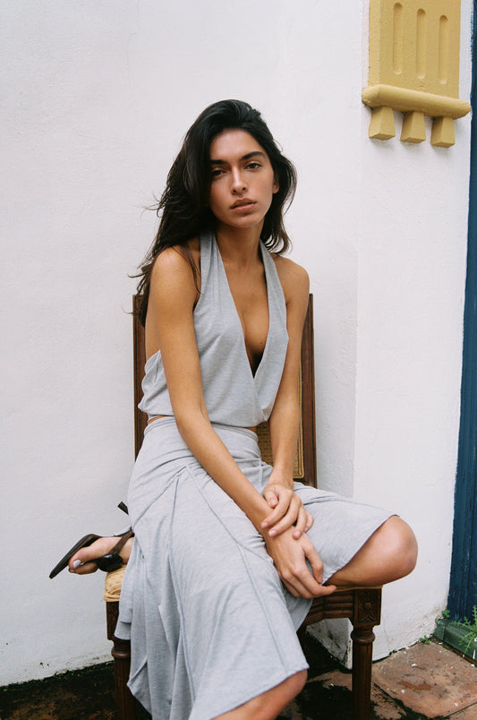 Image of a model wearing Tops. Product name - Sharni Top in Grey colour by brand - With Jéan