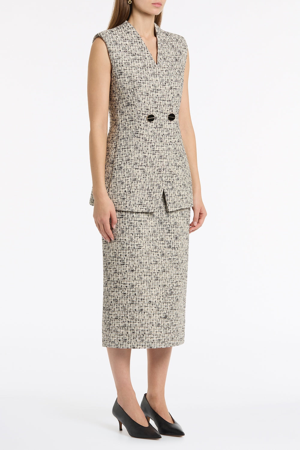 Carla Zampatti Shimmer Fleck Tweed Long Line Vest (Grey)