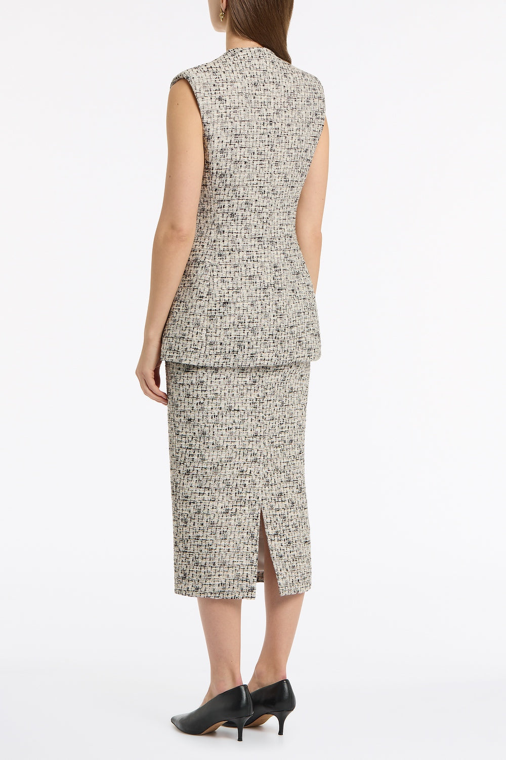 Carla Zampatti Shimmer Fleck Tweed Long Line Vest (Grey)