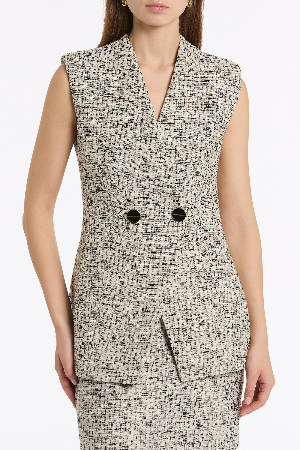 Carla Zampatti Shimmer Fleck Tweed Long Line Vest (Grey)