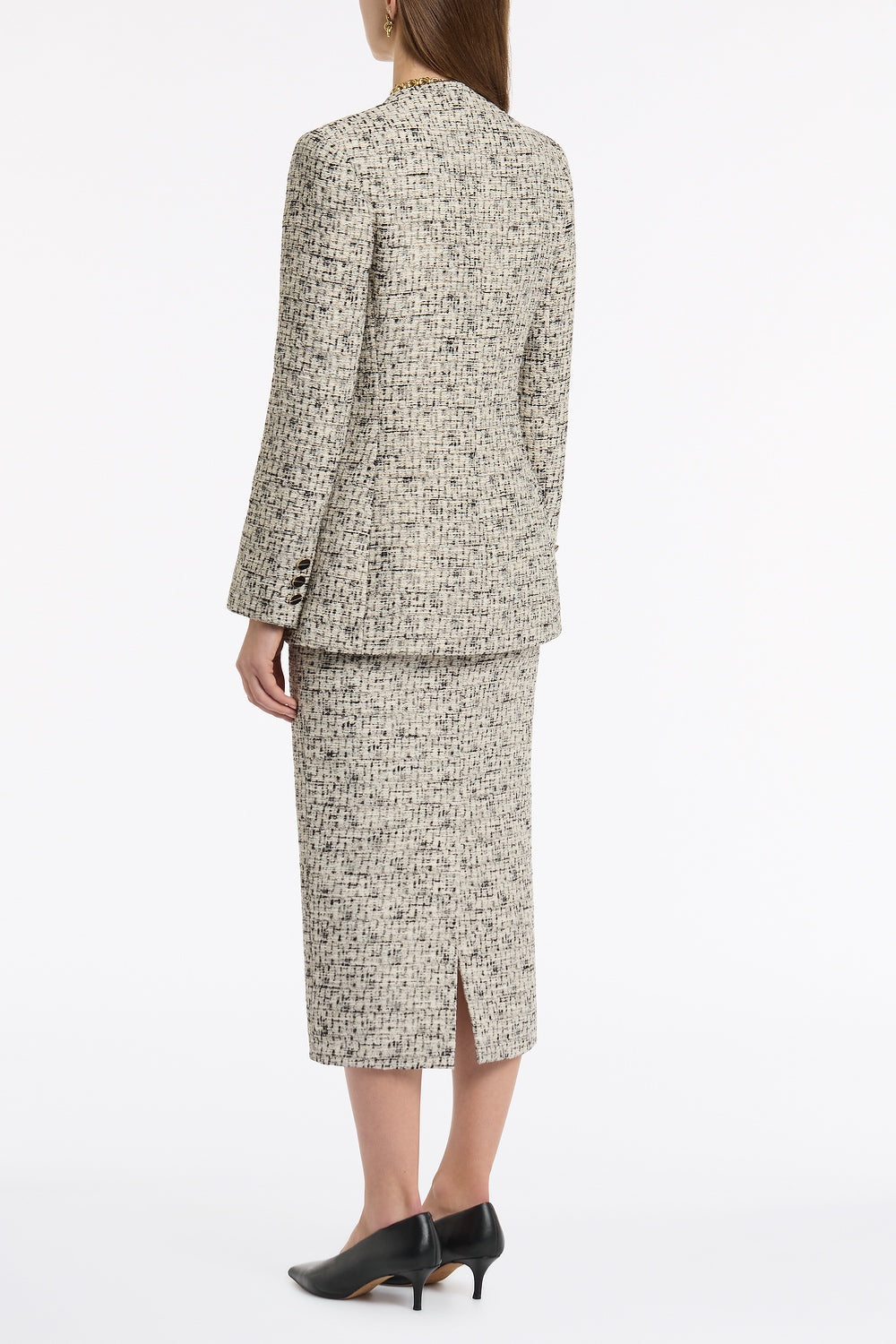 Carla Zampatti Shimmer Fleck Tweed V-Neck Jacket (Grey)