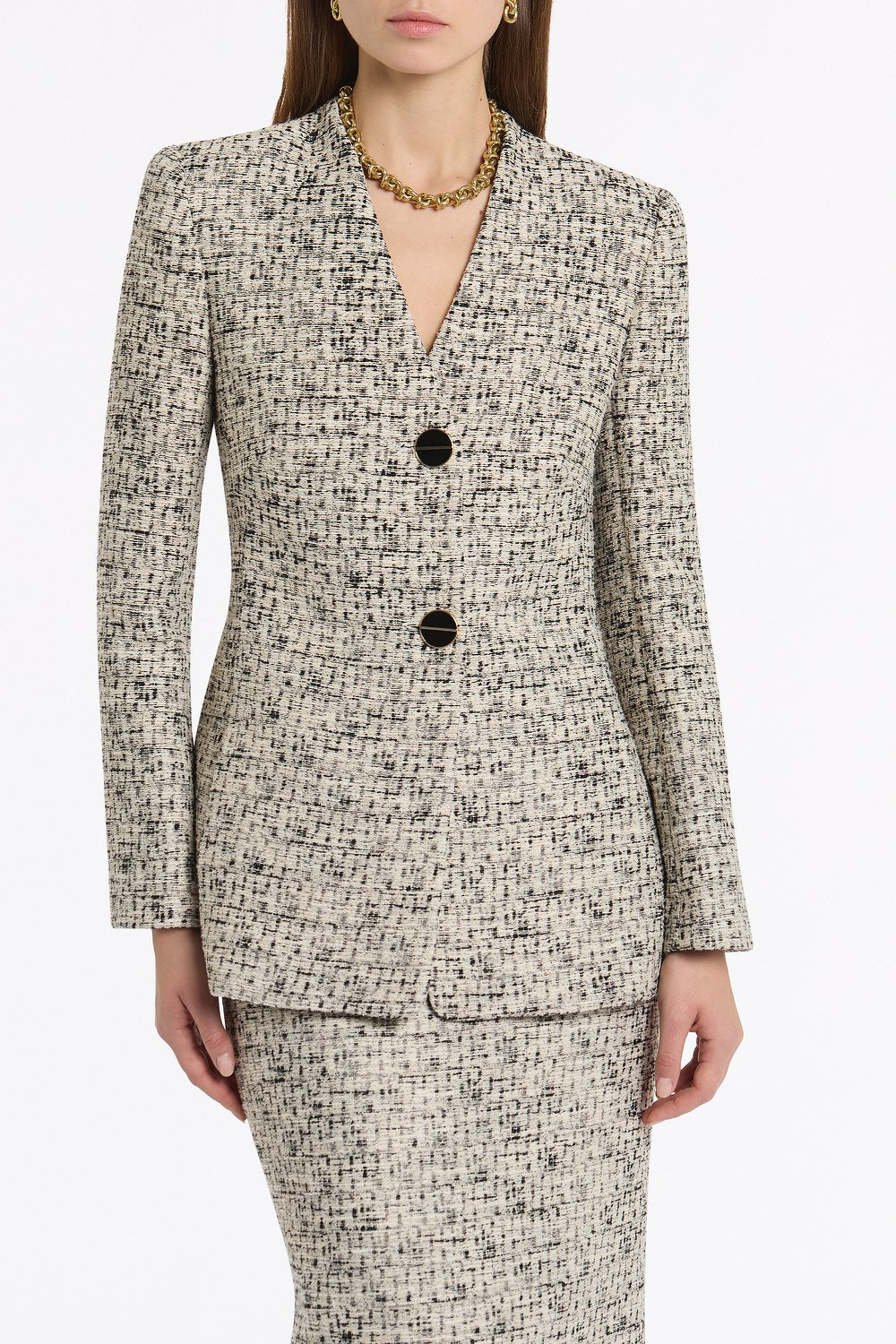 Carla Zampatti Shimmer Fleck Tweed V-Neck Jacket (Grey)