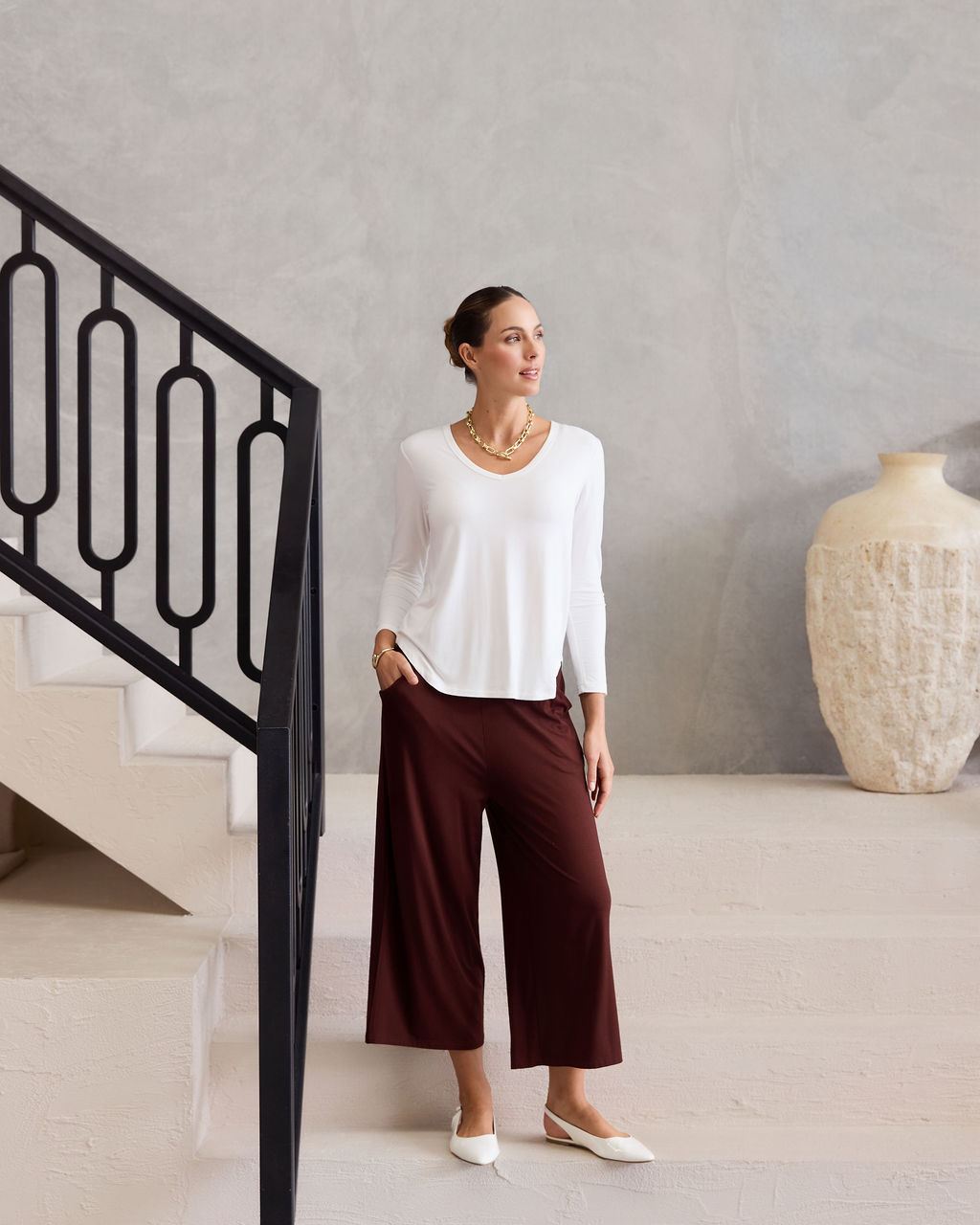 Lou Lou Sia V Neck Bamboo Longsleeve Top (Cream)