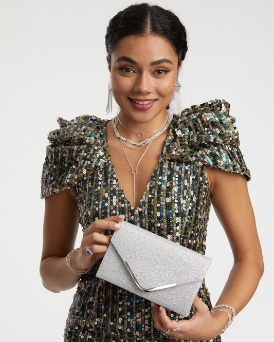 Image of Clutch Bags. Productname: Colette Silver Lila Envelope Clutch Bag in Silver colour by brand - Colette