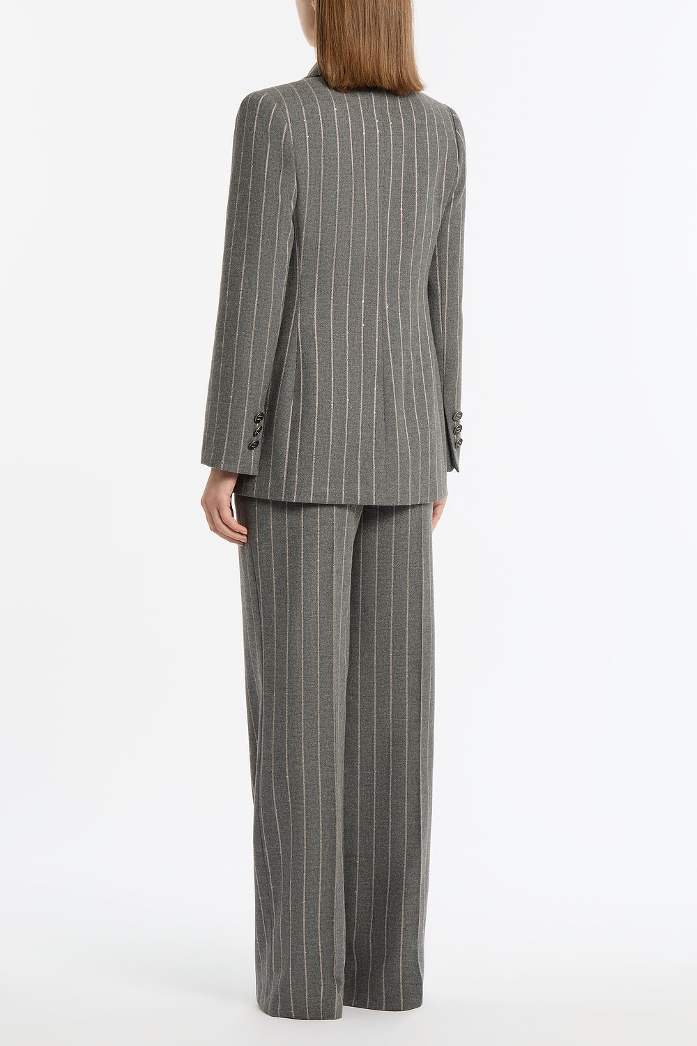 Carla Zampatti Slate Italian Wool Pinstripe Double Breasted Blazer (Grey)