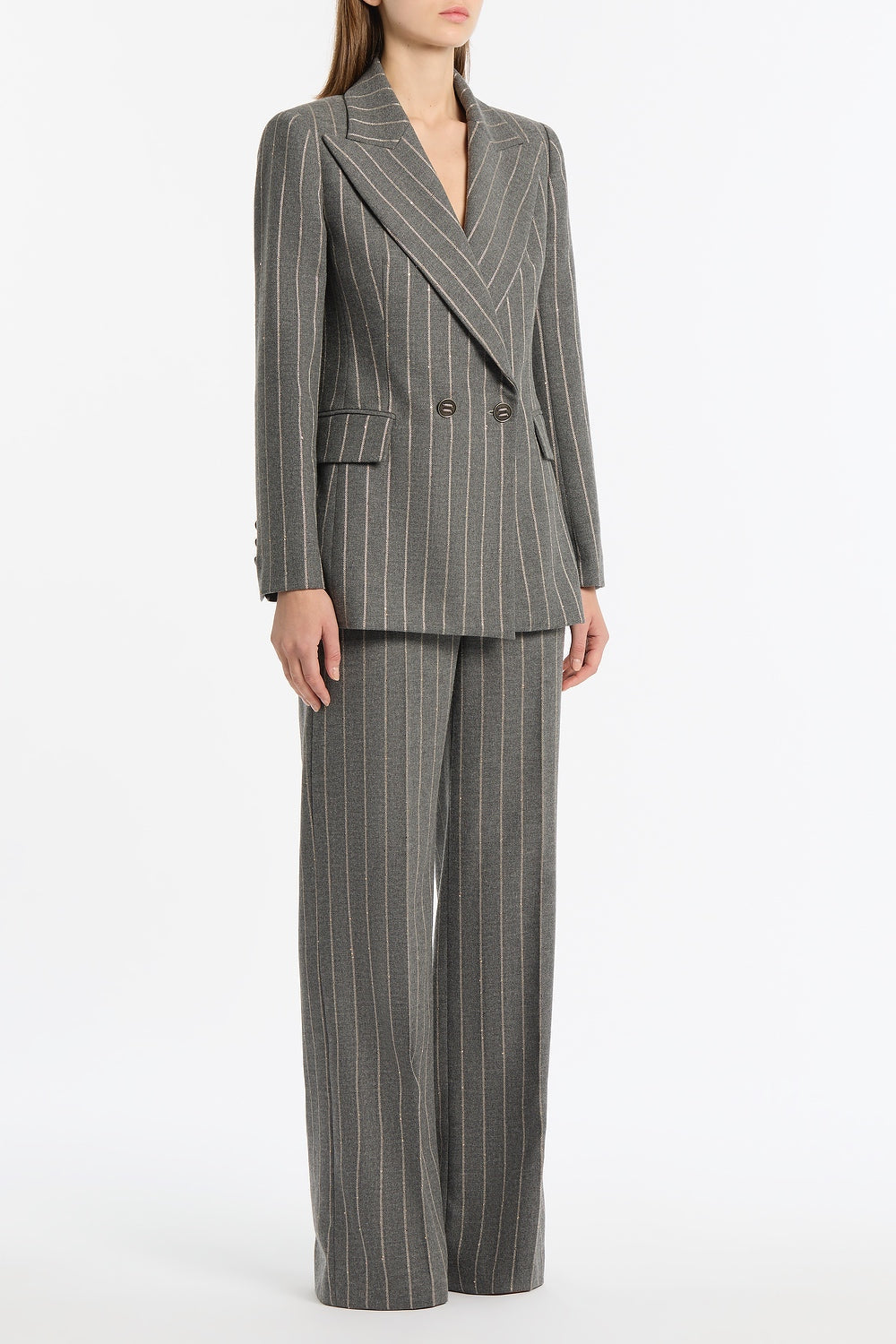 Carla Zampatti Slate Italian Wool Pinstripe Wide Leg Pant (Grey)