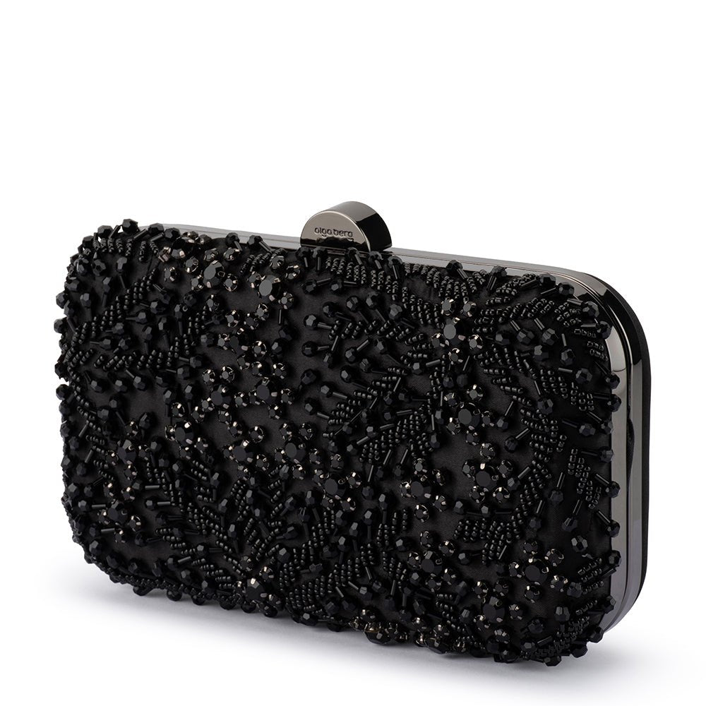 Olga Berg SOLANGE Beaded Clutch (Black)