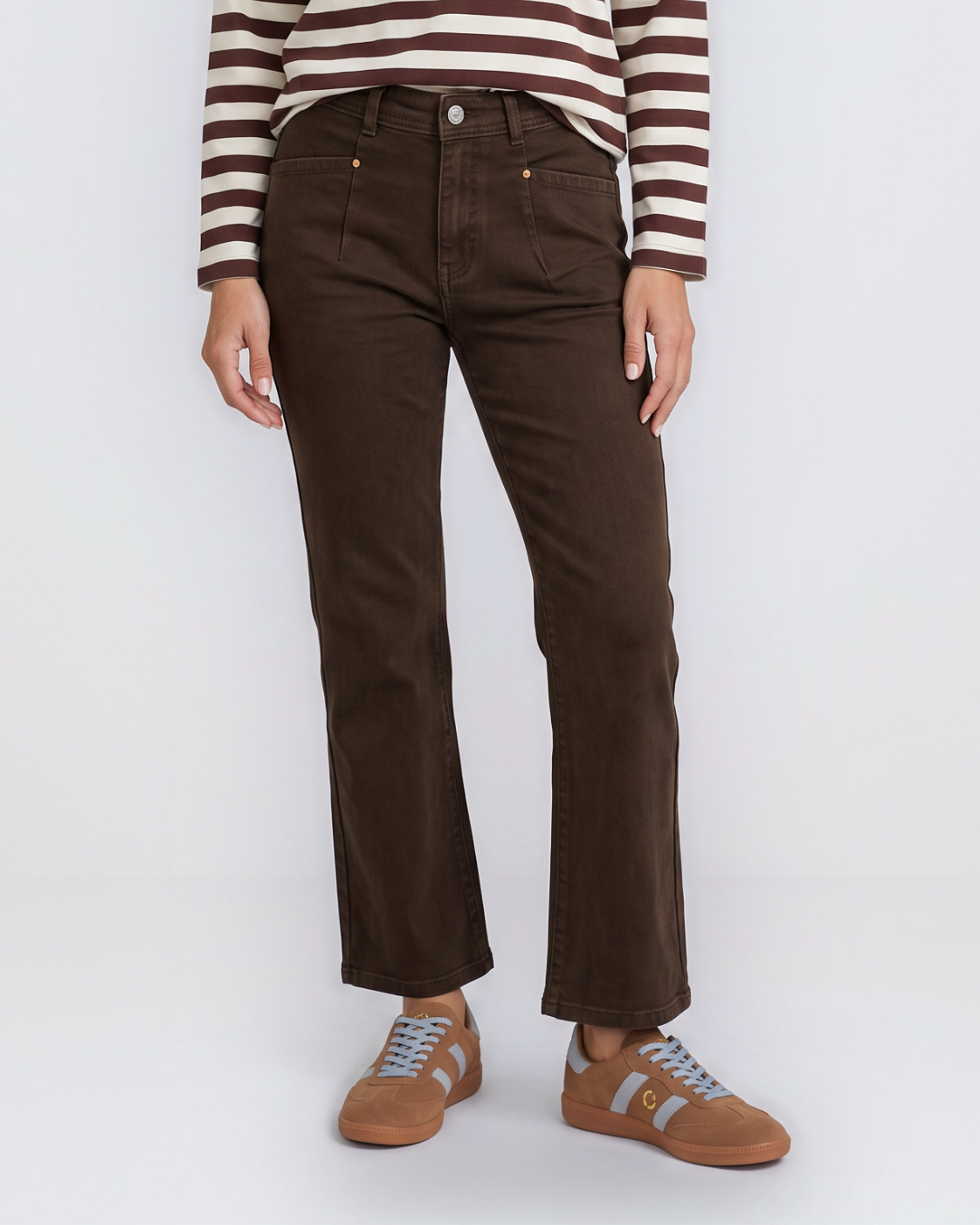 Image of Jeans. Product name - Sophia Cropped Stretch Jean Chocolate in Chocolate colour by brand - Country Denim