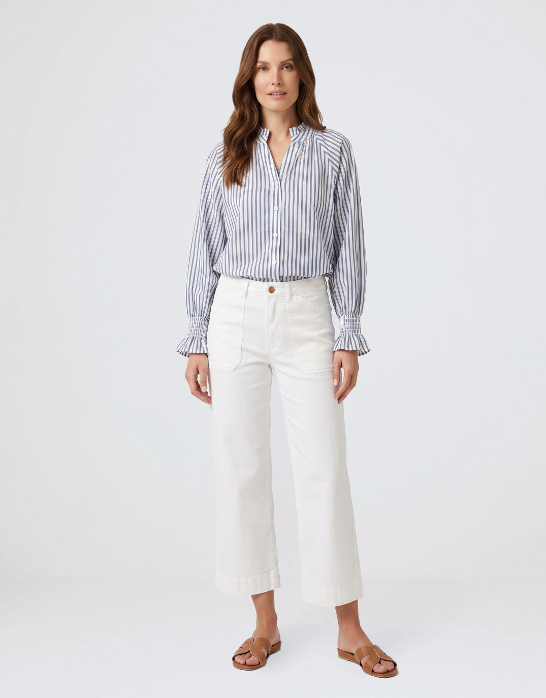 132 Fashion Sorrento Shirt (Mocha/Blue/White Stripe)