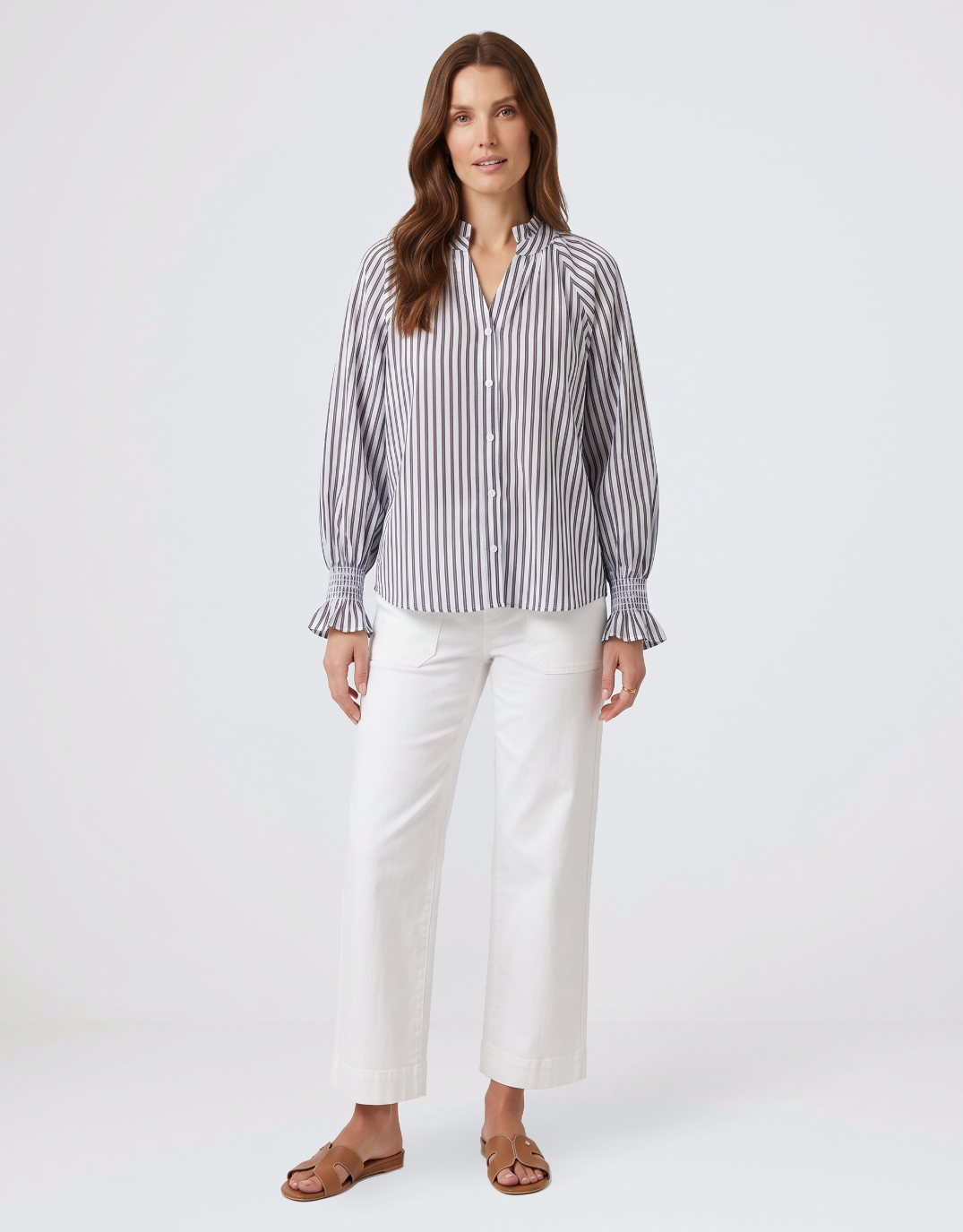 132 Fashion Sorrento Shirt (Mocha/Blue/White Stripe)
