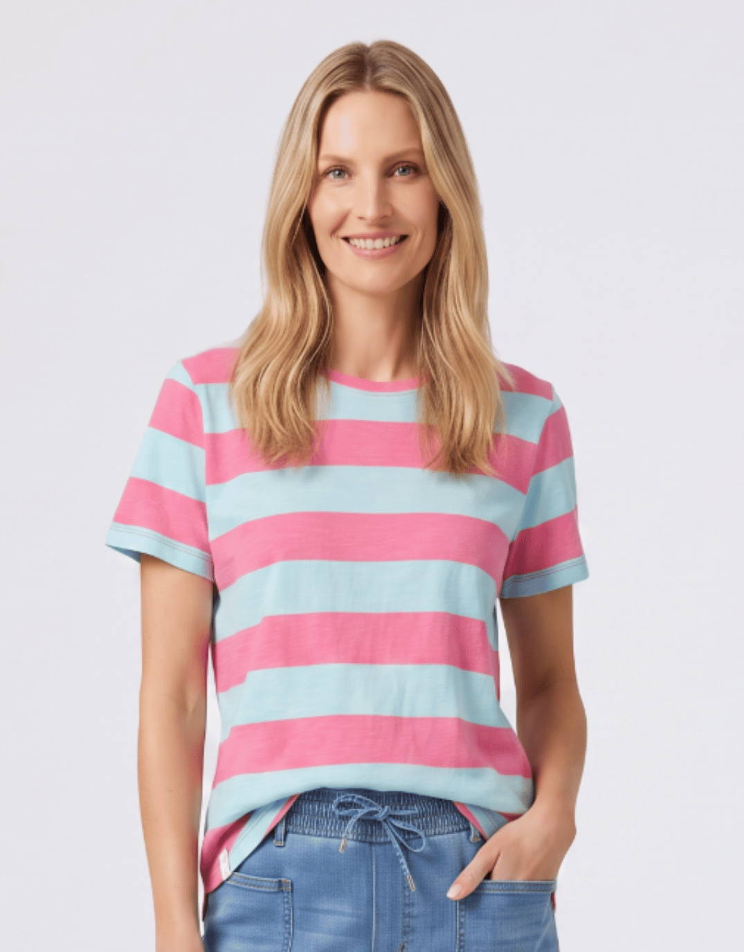 Image of T-Shirts. Product name - Spritz Stripe Short Sleeve Tee Blue/Pink Lemonade Stripe in Blue/Pink Lemonade Stripe colour by brand - Elm