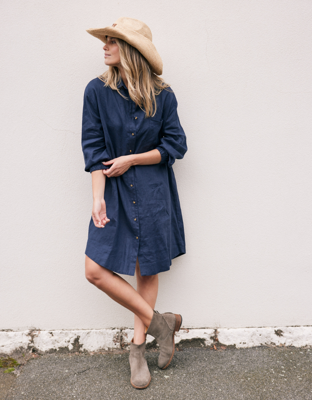 Image of Dresses. Product name - Linen St Barts Dress Navy in Navy colour by brand - White & Co.
