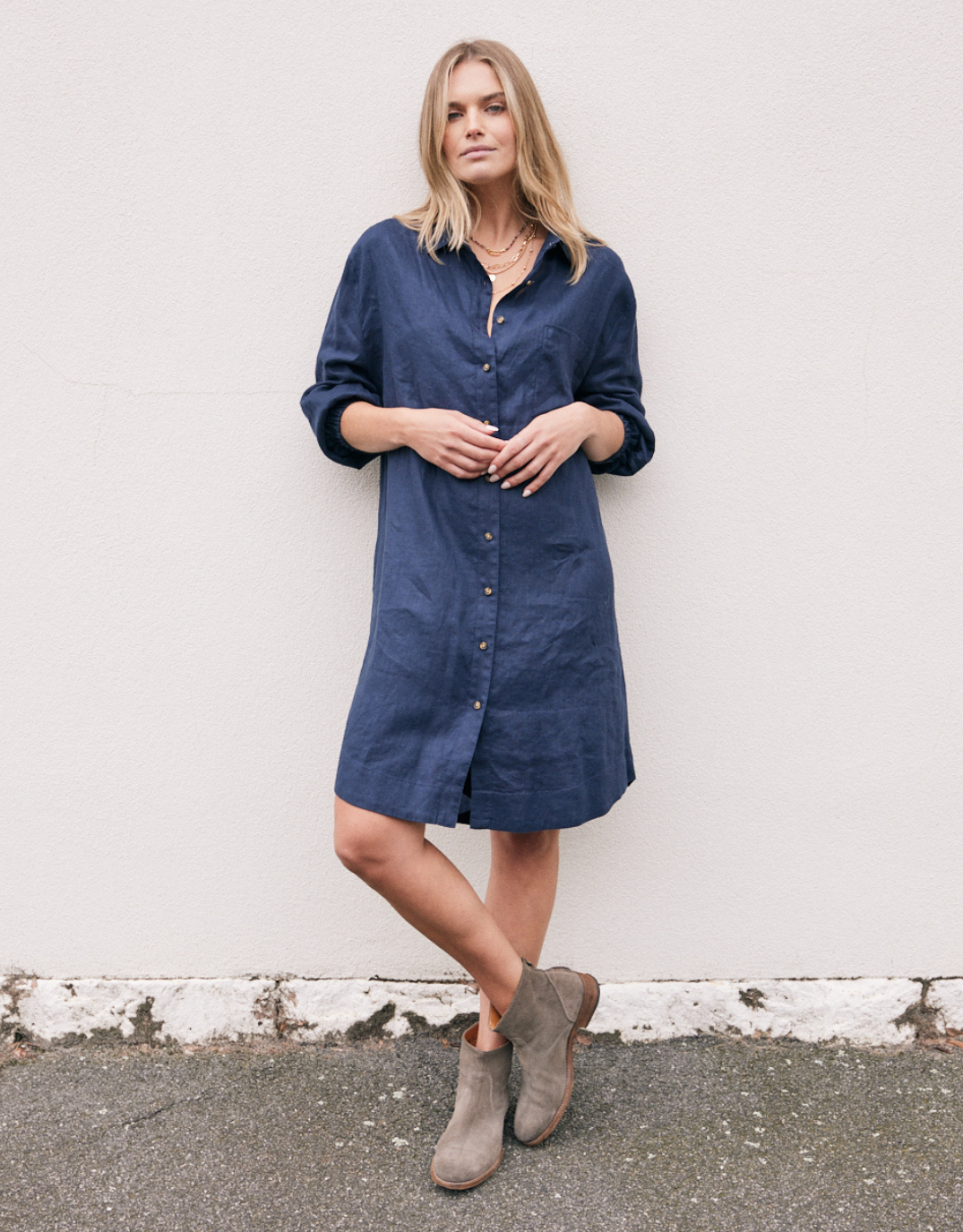 White & Co. Linen St Barts Dress (Navy)