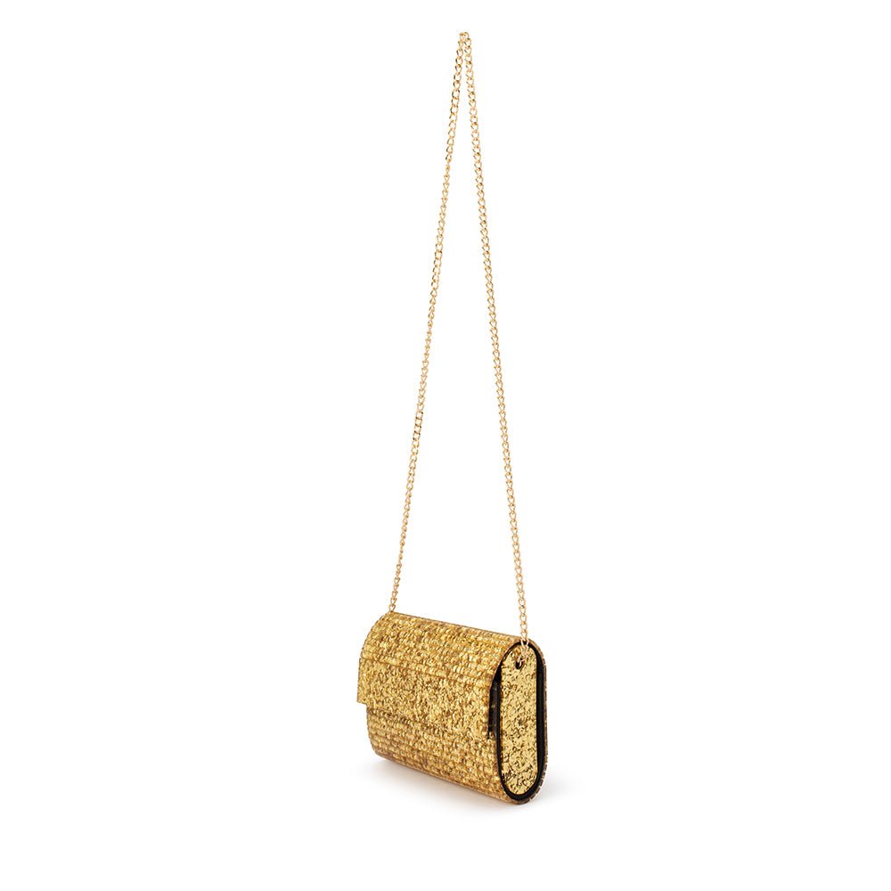 Image of Bags. Product name - STACER Acrylic Foldover Clutch in Gold colour by brand - Olga Berg