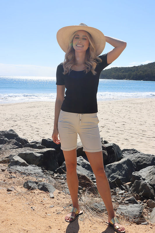 Image of T-Shirts. Productname: Betty Basics | Stacey Rib Tee Black in Black colour by brand - Kabana