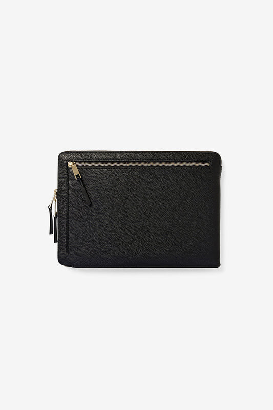 Image of Computer Accessories. Product name - STARK LAPTOP SLEEVE BLACK WITH LIGHT BRUSHED GOLD HARDWARE in Black colour by brand - KINNON