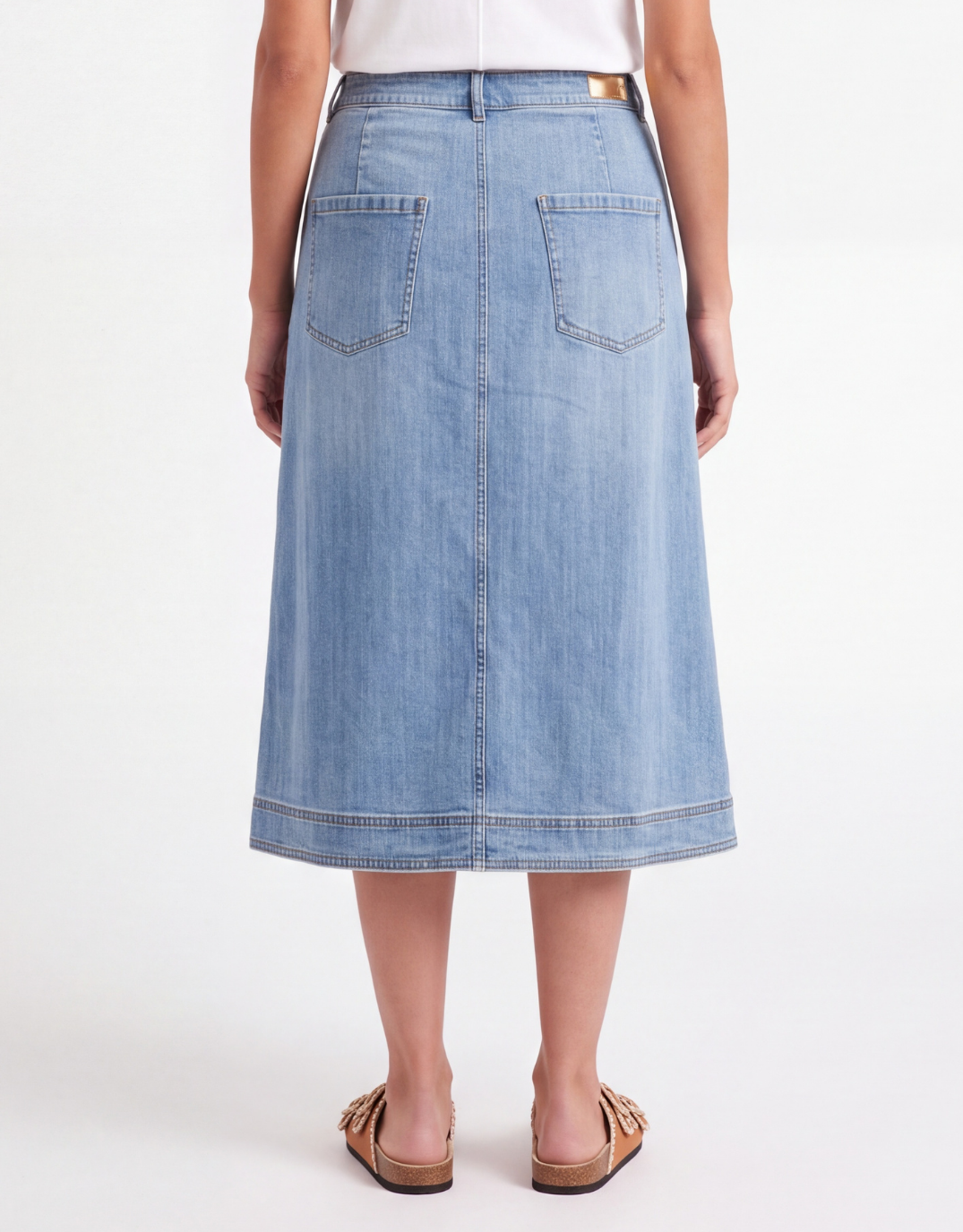 White & Co. Stevie Midi Denim Skirt (Mid Wash)