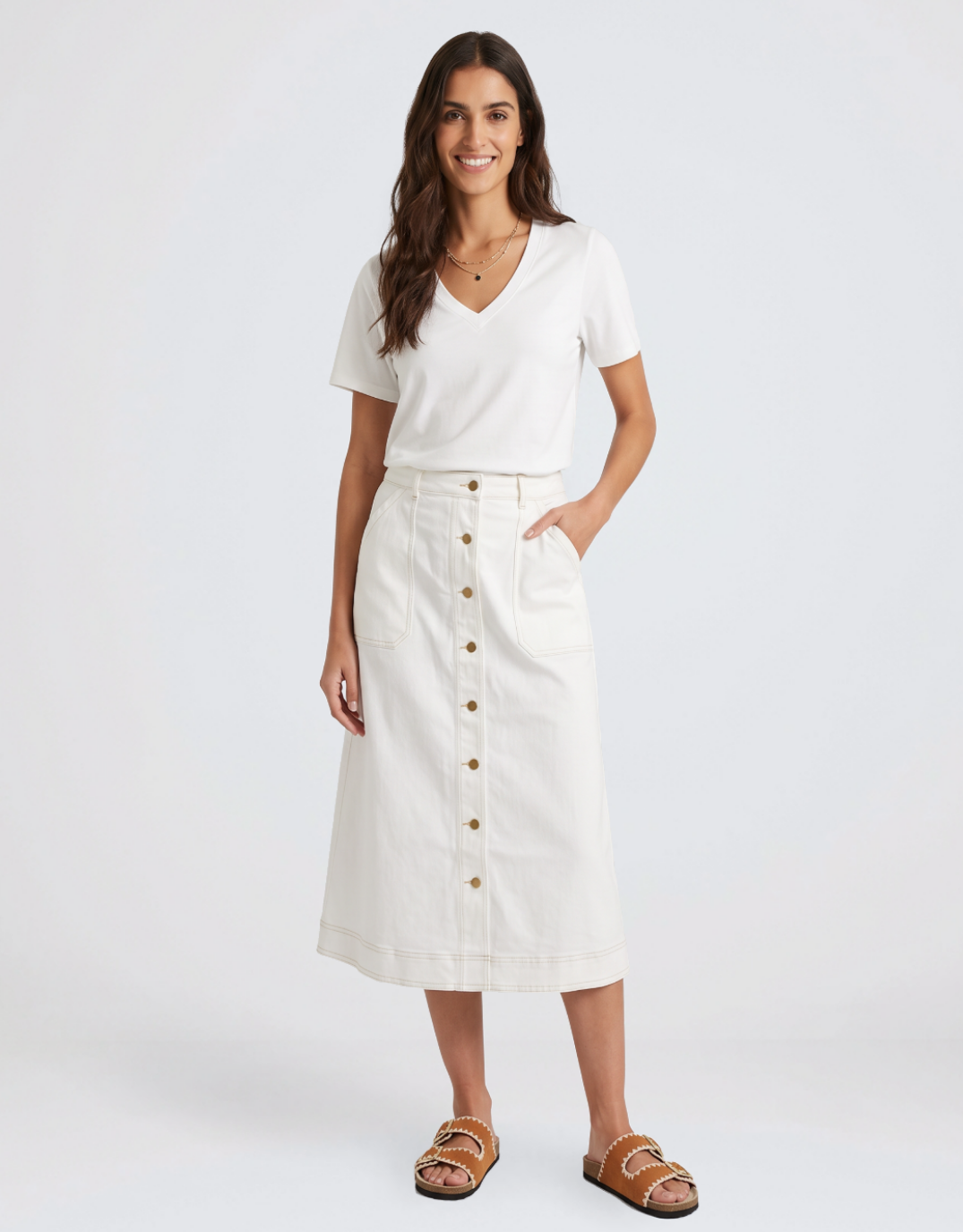 White & Co. Stevie Midi Denim Skirt (White)