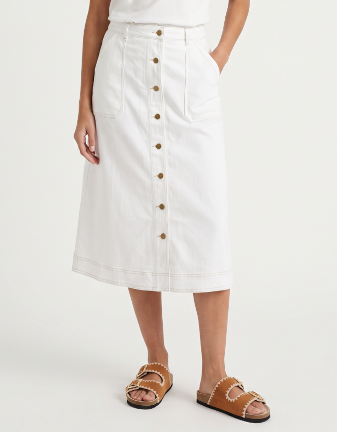 White & Co. Stevie Midi Denim Skirt (White)