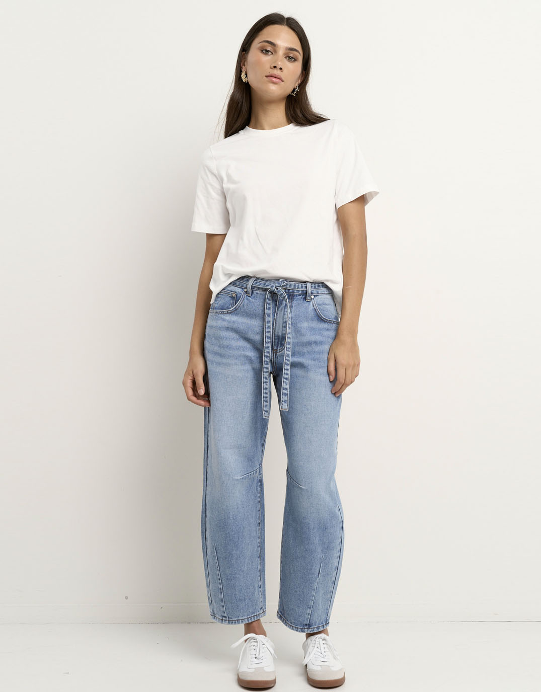 Campus Tie Waist Barrel Jeans - (Light Blue)