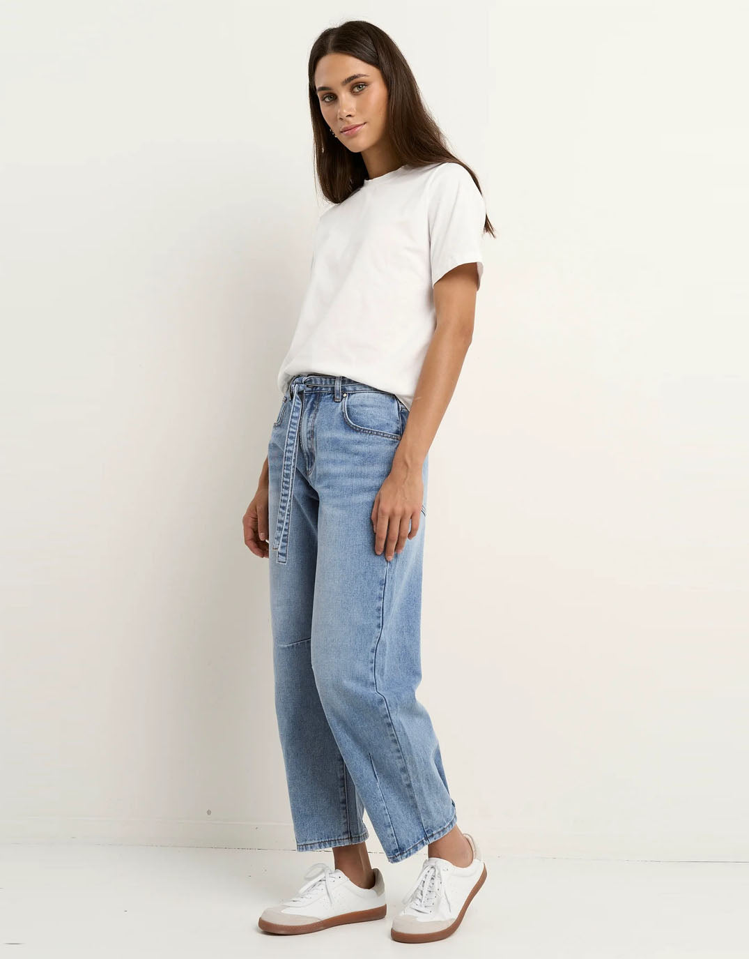 Campus Tie Waist Barrel Jeans - (Light Blue)