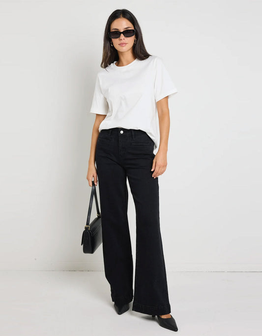 Concert Mid Rise Wide Leg Pocket Jean - (Black)