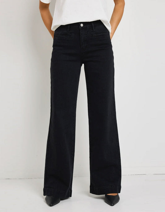 Image of Jeans. Product name - Concert Mid Rise Wide Leg Pocket Jean Black in Black colour by brand - Stories Be Told