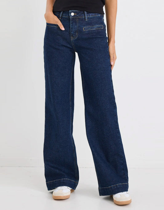 Image of Jeans. Productname: Concert Mid Rise Wide Leg Pocket Jean - in Indigo colour by brand - Stories Be Told