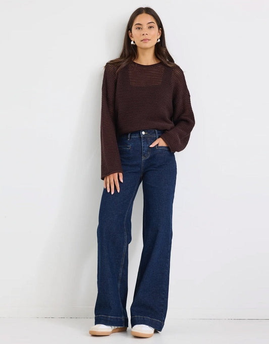 Concert Mid Rise Wide Leg Pocket Jean - (Indigo)